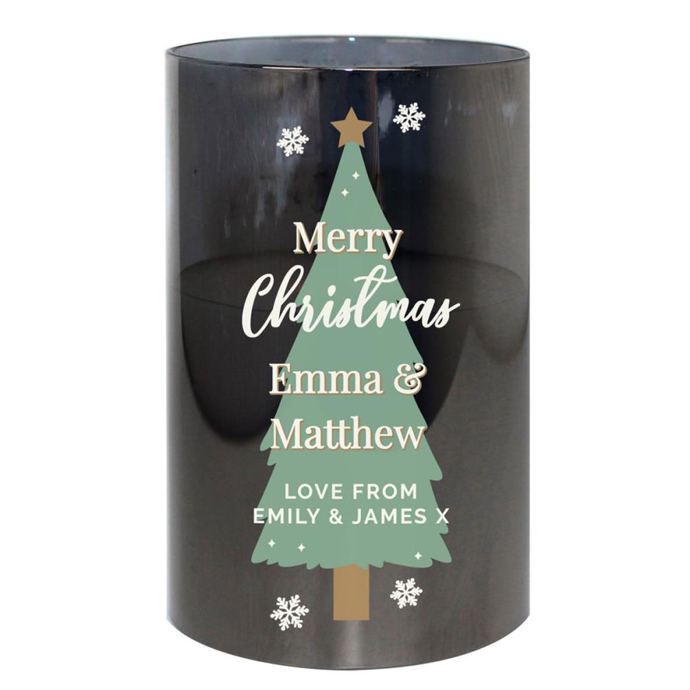 Personalised Christmas Tree Smoked Glass LED Candle £17.99